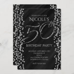 Black & Faux Silver Glitter Glam 50 50th Birthday Invitation<br><div class="desc">Black & Faux Silver Glitter Glam 50 50th Birthday Invitations. Customise for any event.</div>