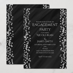 Black & Faux Silver Modern Glam Wedding Engagement Invitation