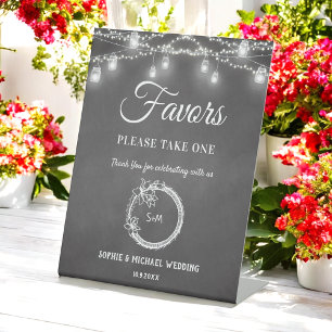 Black Favours Wedding Mason Jar String Lights  Pedestal Sign