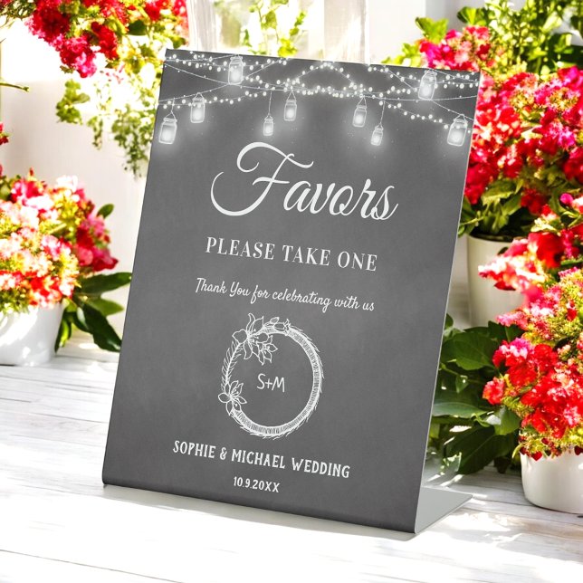 Black Favours Wedding Mason Jar String Lights  Pedestal Sign (Creator Uploaded)