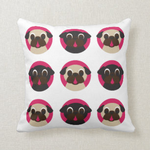 Black & Fawn Pug Heads Pillow