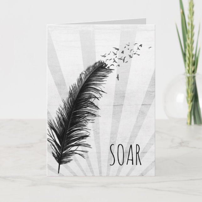 black feather and birds Graduation Card (Front)