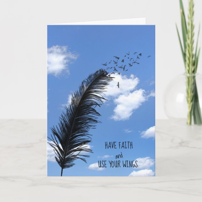 black feather and birds inspirational card (Front)