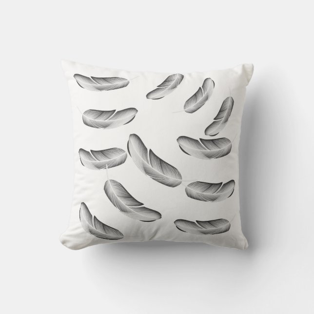 "Black Feather Elegance  Decorative Pillow" Cushion (Front)