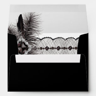 Black Feather & Lace - Black Envelope