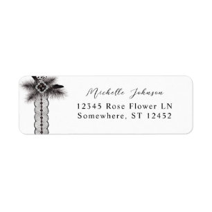 Black Feather & Lace Return Address Label