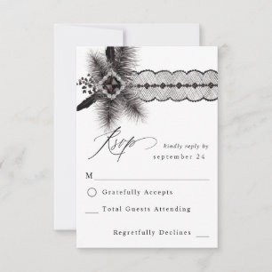 Black Feather & Lace w Meal RSVP Card