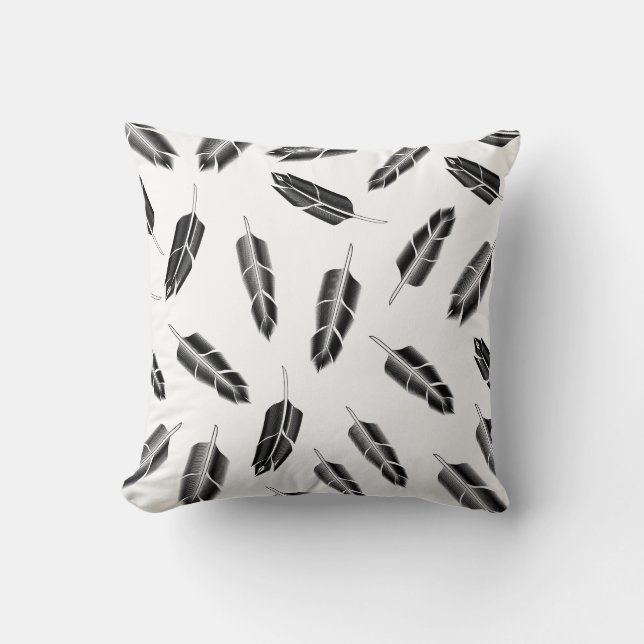 Black Feather Pattern Throw Pillow (Front)