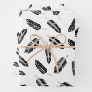 Black Feather Pattern Wrapping Paper Sheet