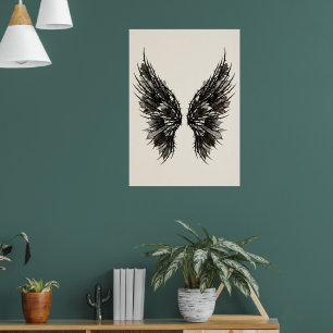 Black Feathered Angel Wings Art Print Gothic Cel