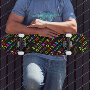 Black "Feeling So Freaking Cute" Text Pattern  Skateboard