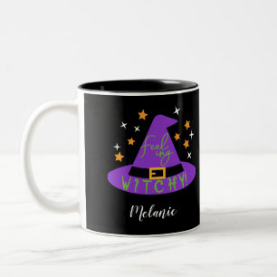 Black Feeling Witchy! Witch Hat Halloween Two-Tone Coffee Mug