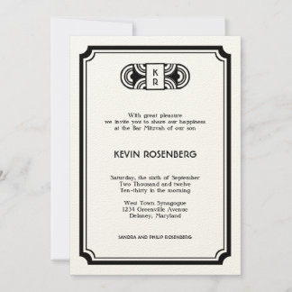 Black felt art deco retro Hollywood Invitation
