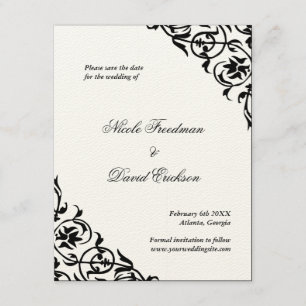 Black felt formal wedding save the date flat card