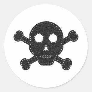 Black Felt Skull Classic Round Sticker