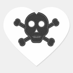 Black Felt Skull Heart Sticker