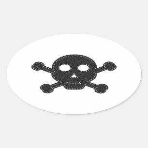 Black Felt Skull Oval Sticker