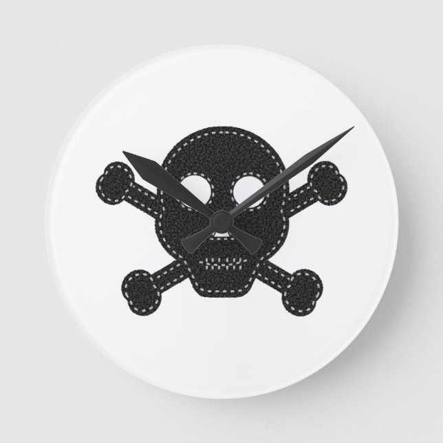 Black Felt Skull Round Clock (Front)