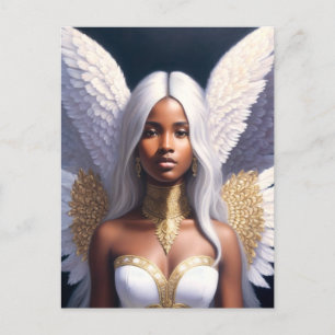 Black Female Angel White Wings Art  Postcard