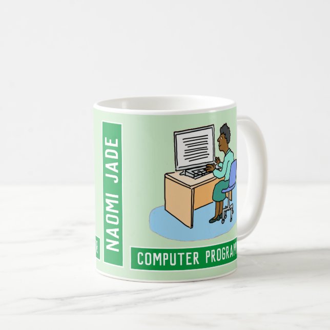 Black Female Computer Programmer With Name. Coffee Mug (Front Right)