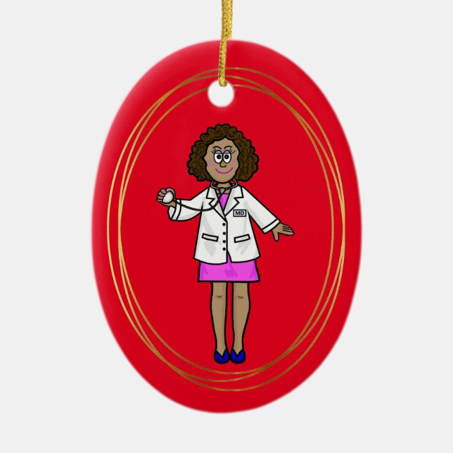Black Female Doctor Christmas Ornament (Front)