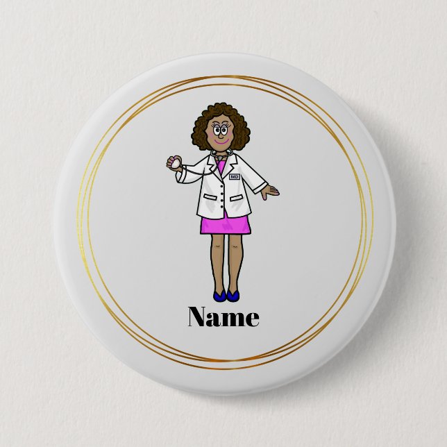 Black Female Doctor Name Button (Front)