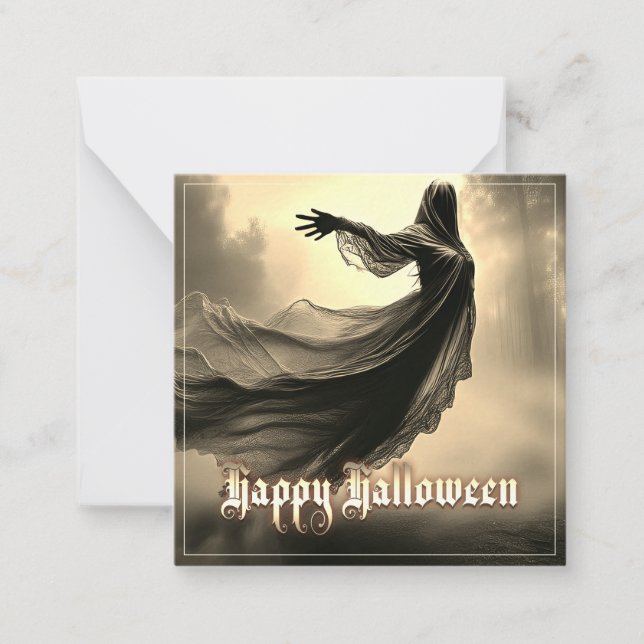 Black Female Ghost in Hellscape - Halloween Card (Front)