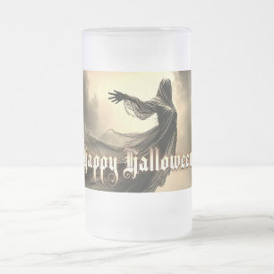 Black Female Ghost in Hellscape - Halloween Frosted Glass Beer Mug