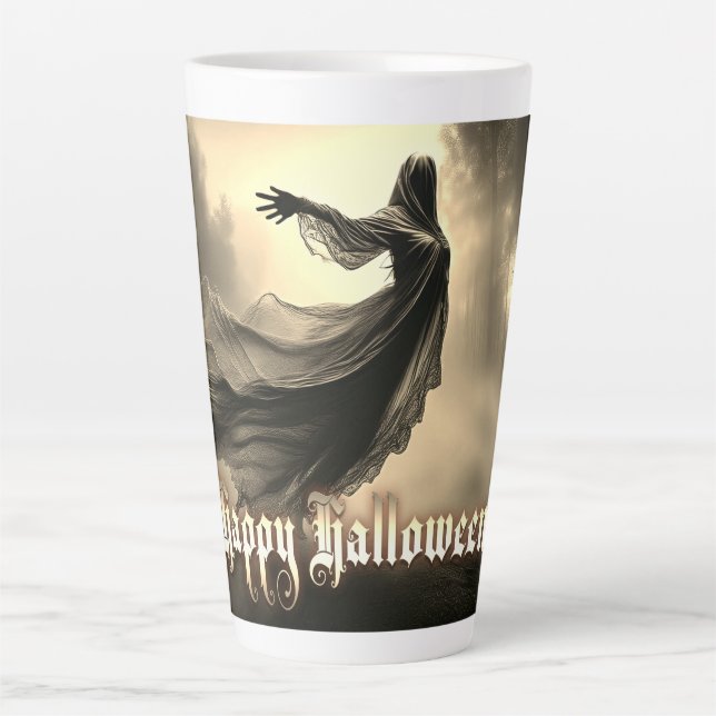 Black Female Ghost in Hellscape - Halloween Latte Mug (Front)