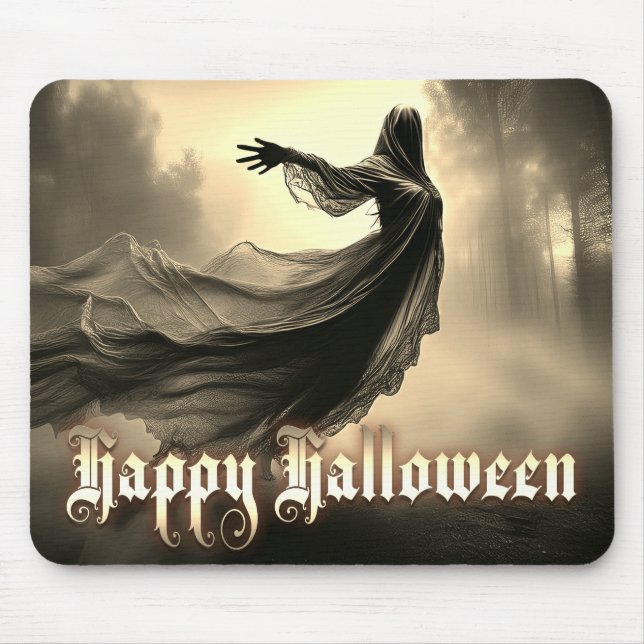 Black Female Ghost in Hellscape - Halloween Mouse Mat (Front)