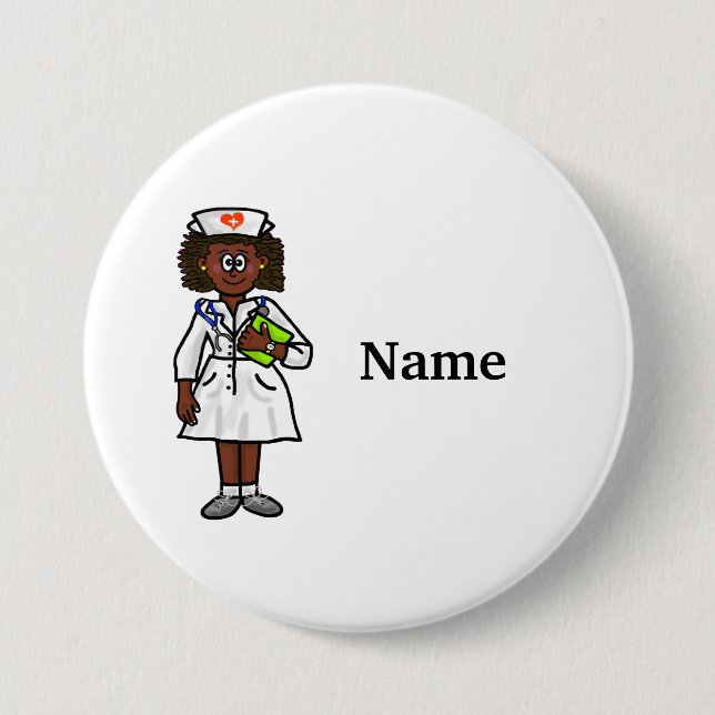 Black Female Nurse Button  Add Name (Front)