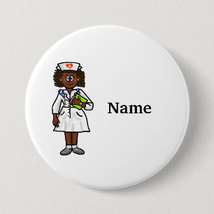 Black Female Nurse Button  Add Name