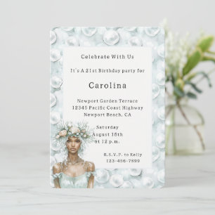 Black Female Pearls Birthday Invitation