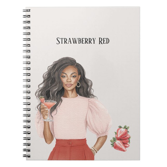 Black Female Strawberry Red Top Notebook (Front)