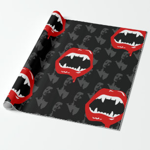black female vampire fangs spooky halloween wrapping paper