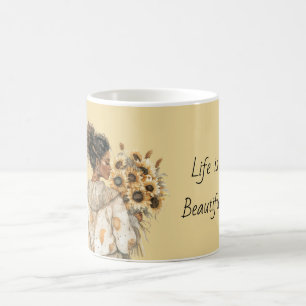 Black Female Yellow Sunflowers Coffee Mug