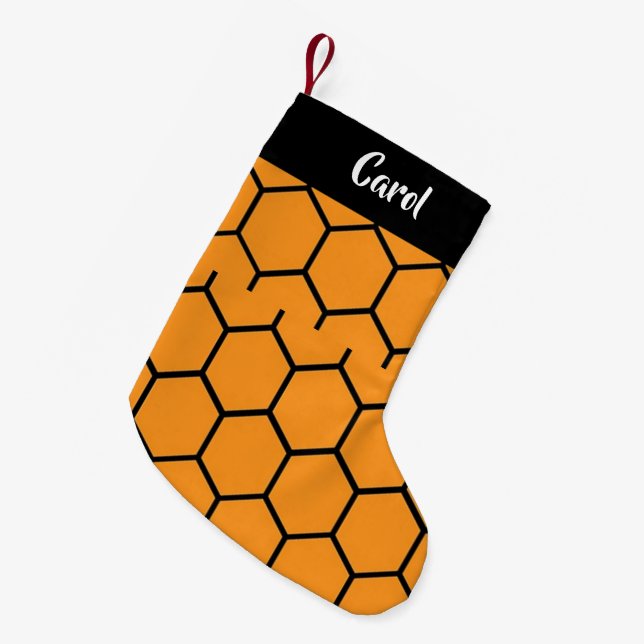 Black fence on orange small christmas stocking (Front (Hanging))
