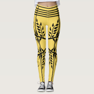 Black Fern Pattern Aspen Gold Futuristic Athletic Leggings