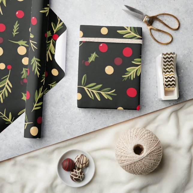 Black Festive Christmas Patterns   Wrapping Paper (Crafts)