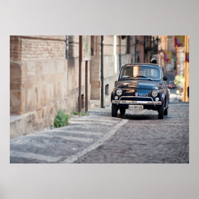 Black Fiat 500, Cinquecento, in Italy Poster (Front)