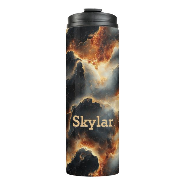 Black Fiery Marble Personalised Thermal Tumbler (Front)
