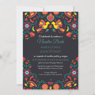 Black Fiesta Sombrero Folk Art Spanish Wedding Invitation