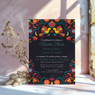Black Fiesta Sombrero Folk Art Spanish Wedding Invitation
