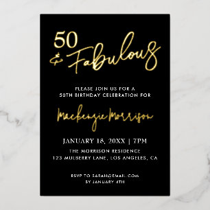 Black Fifty and Fabulous Script Birthday