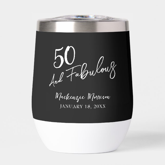 Black Fifty and Fabulous Script Birthday Party (Front)