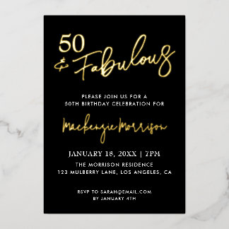 Black Fifty and Fabulous Script Birthday Party