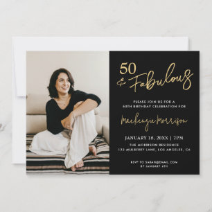 Black Fifty and Fabulous Script Birthday Party Invitation