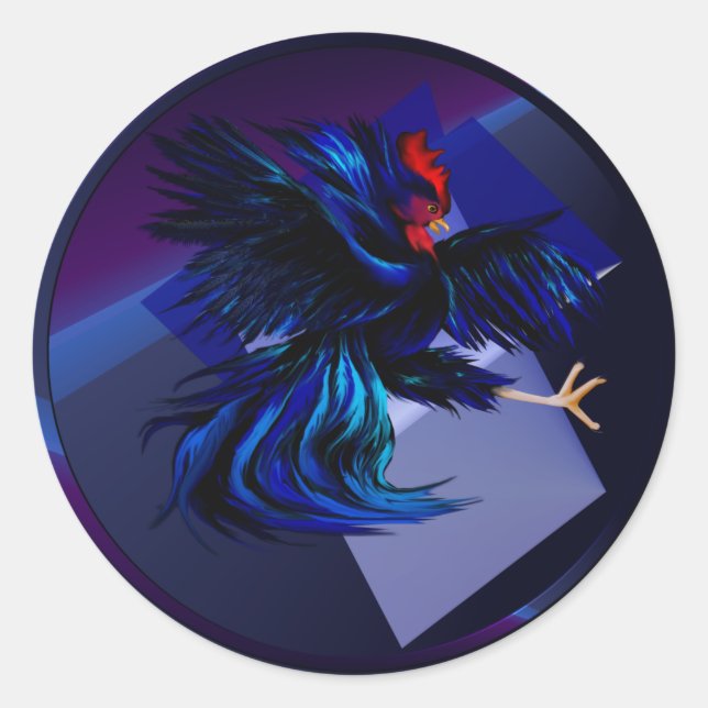 Black Fighting Rooster Sticker (Front)