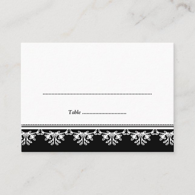 Black filigree border wedding escort place card (Front)