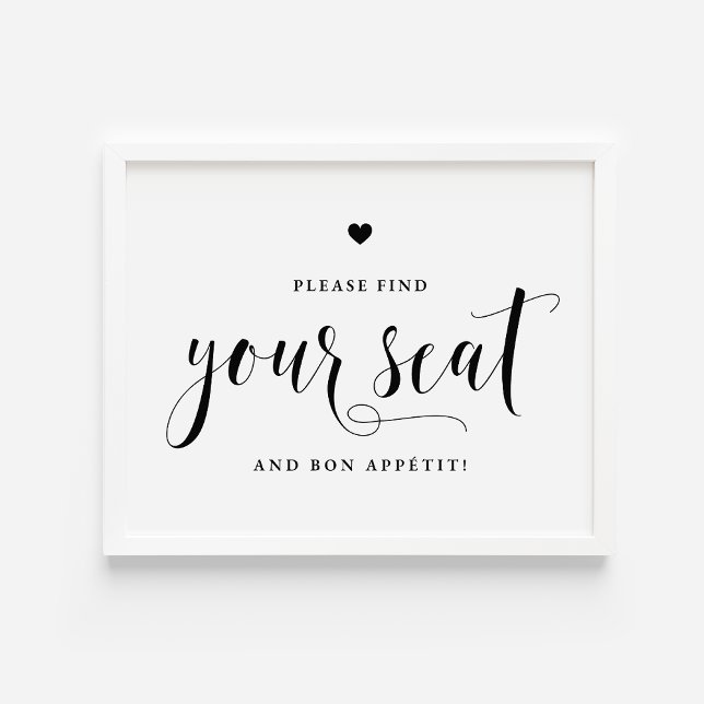 Black Find Your Seat and Bon Appétit Wedding Invitation (Creator Uploaded)